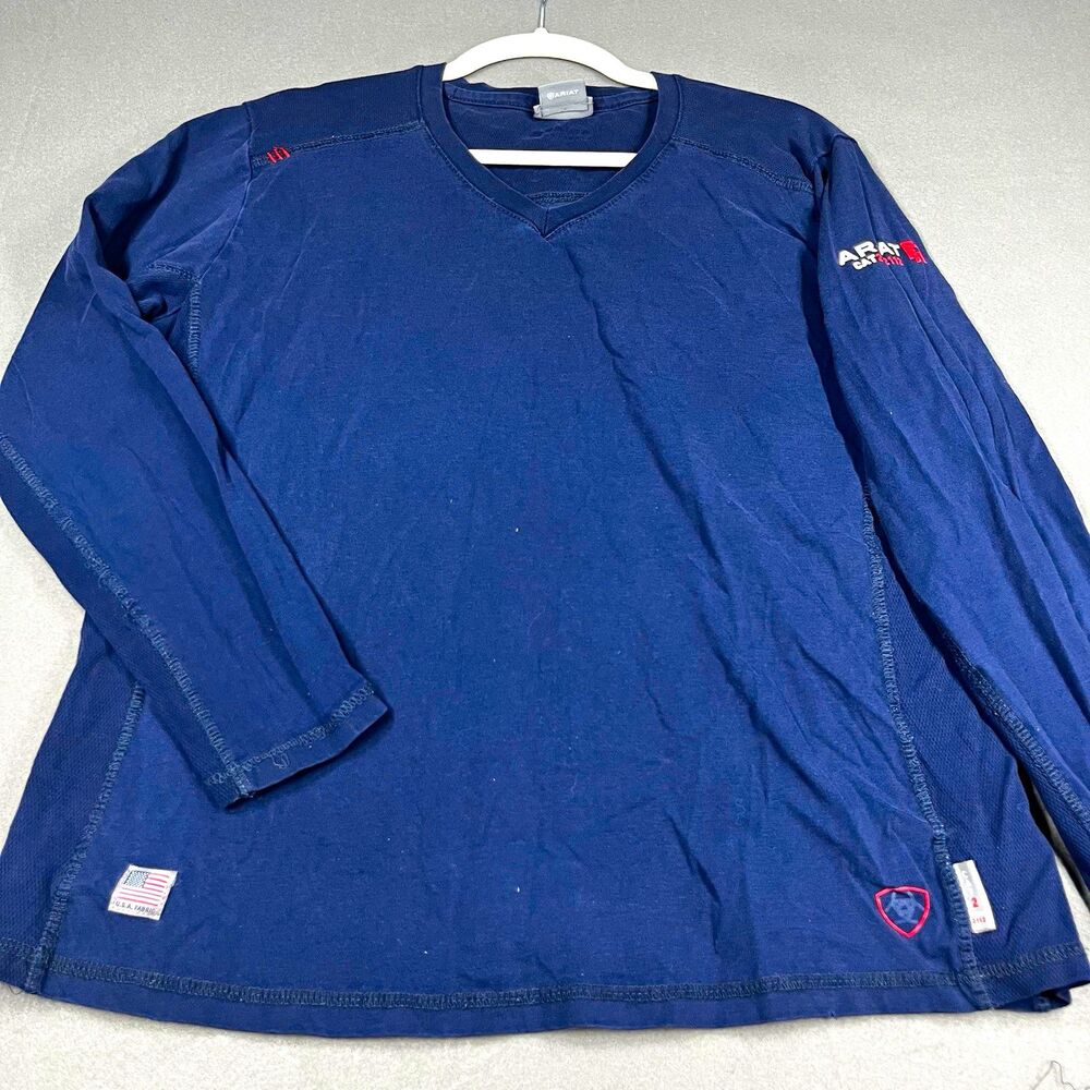 Ariat CAT 2 2112 Blue Knit V-Neck Long Sleeve Pullover Top Breathable 2 Large